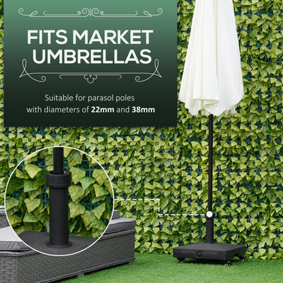 Outsunny 20kg Garden Parasol Base with Wheels Heavy Duty Sand or Water Filled Patio Umbrella Base for Outdoor Deck Beach Black 