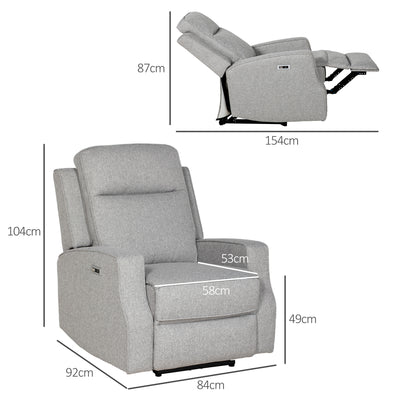 HOMCOM 150\'c2\'b0 Electric Reclining Chair, with USB port and Footrest - Grey 