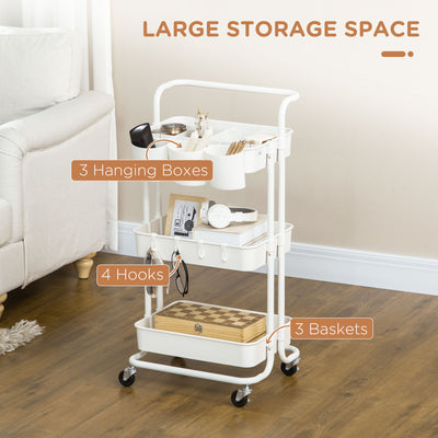 HOMCOM Three-Tier Home Trolley, with Handle and Wheels - White 