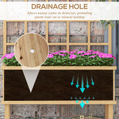 Outsunny 45 x 105cm Wooden Garden Planter, with Trellis - Natural 