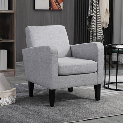 HOMCOM 2 Pieces Modern Armchairs with Rubber Wood Legs, Upholstered Accent Chairs, Single Sofa for Living Room, Bedroom, Light Grey 