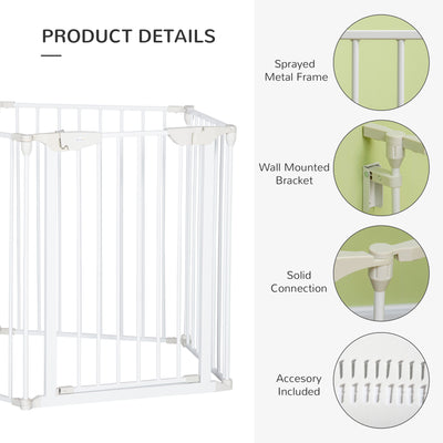 PawHut 5 Panels Pet Playpen Metal Fence w/ Walk Through Door - White 