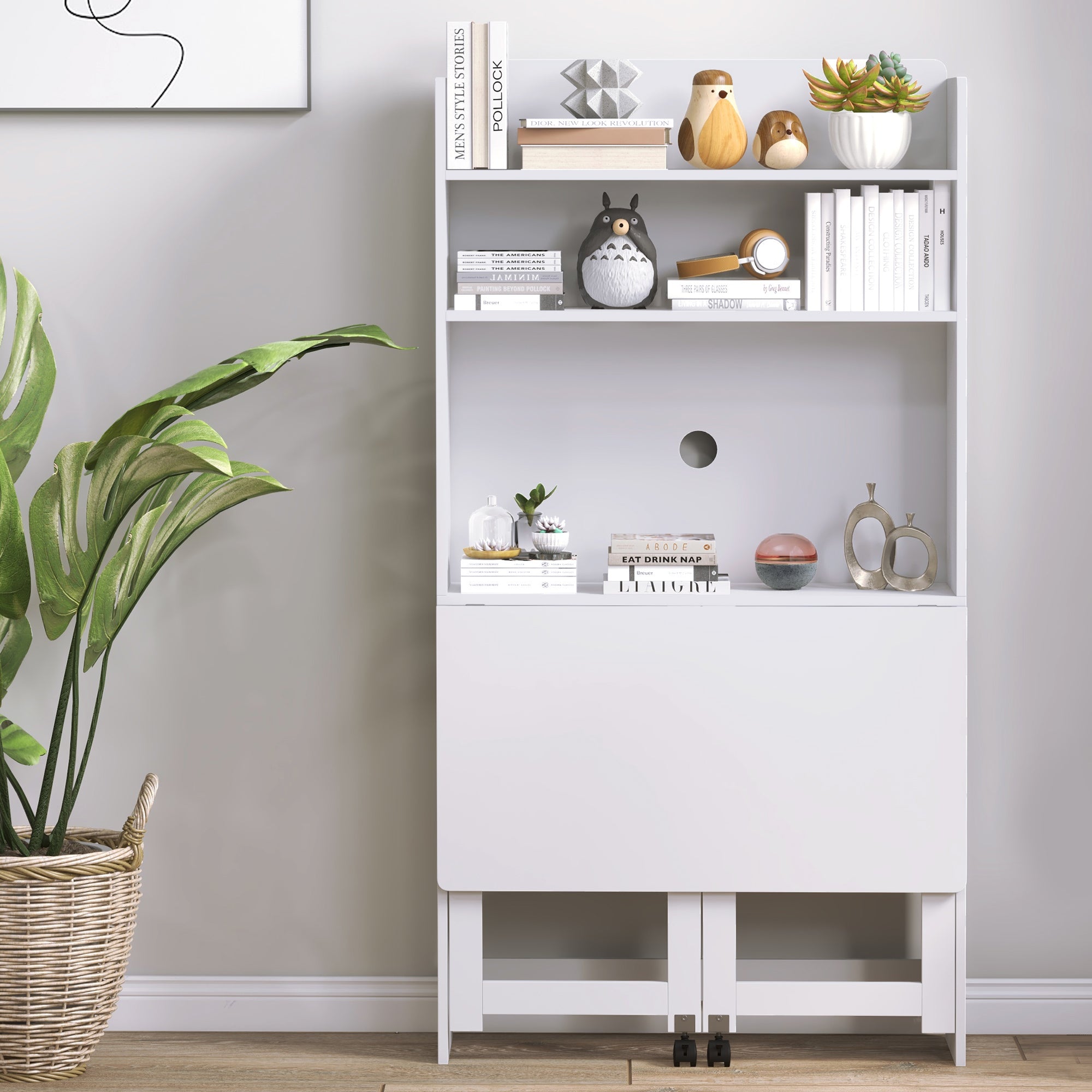 HOMCOM Foldable Desktop, Computer Desk with Storage Shelves, 80 x 69 x 155 cm, White 
