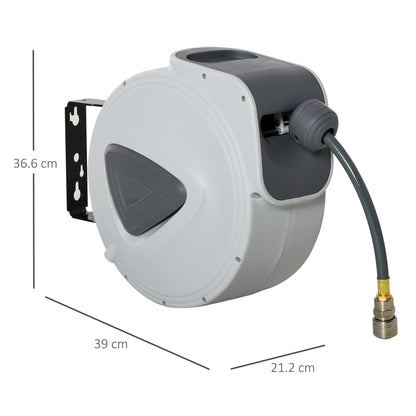 DURHAND Retractable Air Hose Reel 15m+ 140cm Hose Diameter 3/ 8" 9.5mm, Hose Connector 1/ 4" BSP, Wall Mount Auto Rewind Hose- Reel 