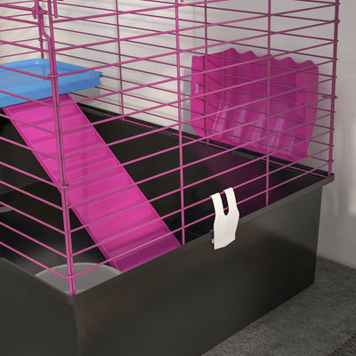 PawHut Chinchillas Small Rabbit Guinea Pig Small Animal Cage, Pet Playhouse, with Platform, Ramp, 71 x 46 x 47cm 