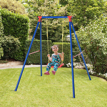 Outsunny Kids Swing Set Toddler Swing Adjustable Rope Heavy Duty A-Frame Stand Outdoor Playset for 3-8 Years Old Blue 