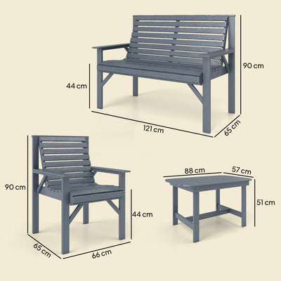 Outsunny 4 Piece Wooden Garden Furniture Set, Outdoor Garden Sofa Set with 2 Armchairs, Loveseat and Coffee Table, Grey 