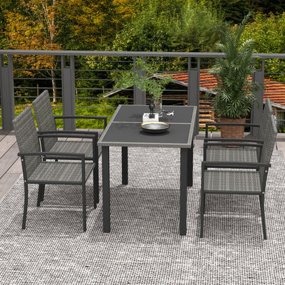 Outsunny Outdoor Dining Set 5 Pieces Patio Conservatory with Tempered Glass Tabletop,4 Dining Chairs - Grey 