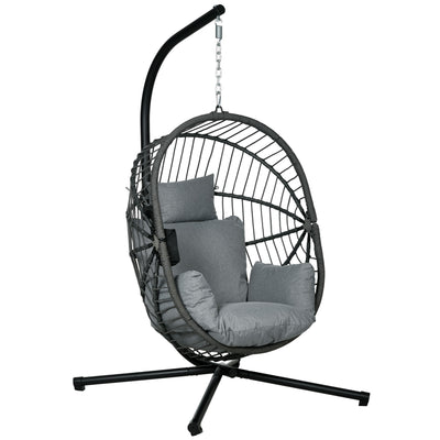 Outsunny Metal Stand Hanging Egg Chair, with Full Body Padded Seat - Grey 
