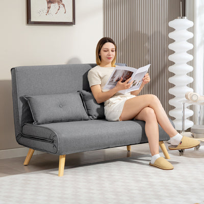 HOMCOM Two-Seater Linen-Look Sofa Bed - Grey 