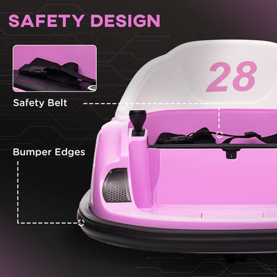 AIYAPLAY 360\'c2\'b0 Rotation Kids Bumper Car, 12V Waltz Car with Remote Control, Dual Joystick, Music, Lights, Pink 