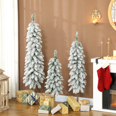 HOMCOM Set of 3 Pencil Flocked Christmas Tree, 3ft 4ft 5ft 