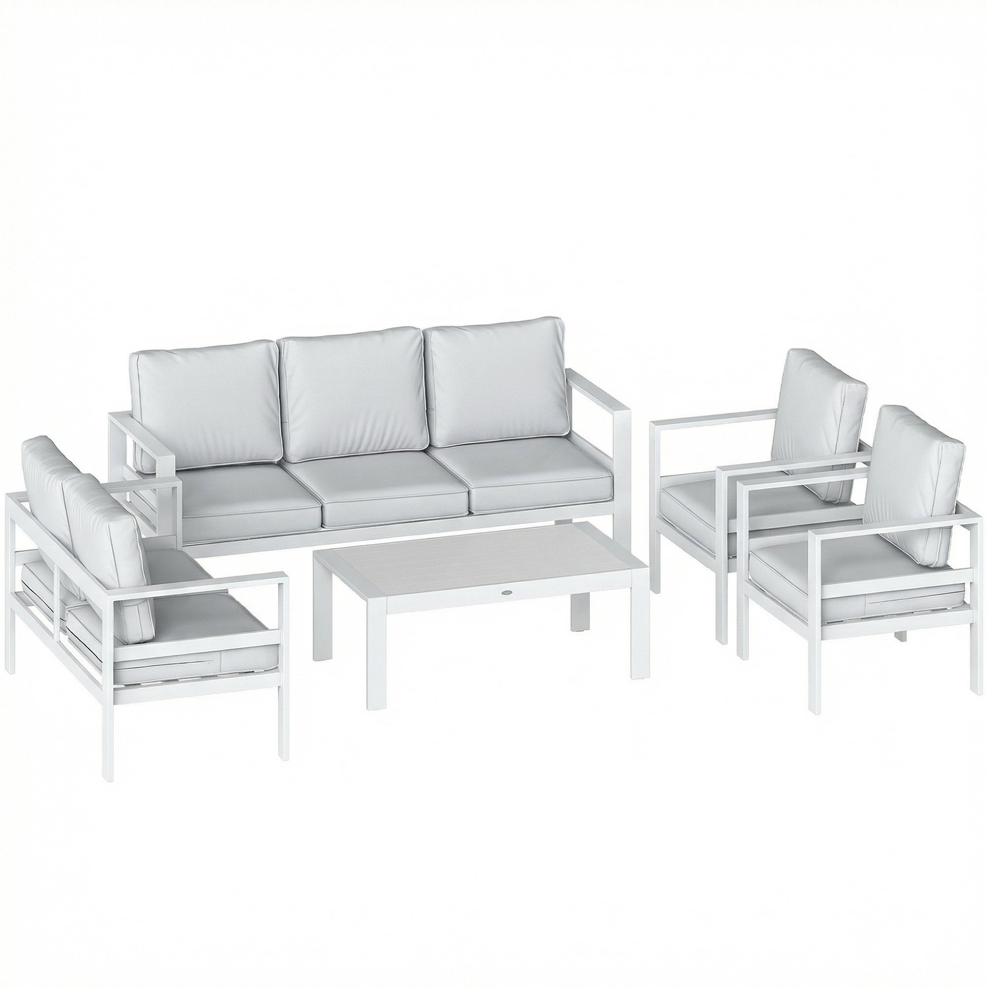 Outsunny 5 Pieces Aluminium Garden Furniture Set with Olefin Cushions, Extra Deep Outdoor Garden Sofa Set, White 