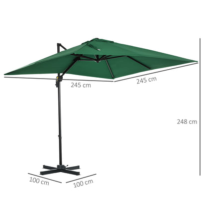 Outsunny Square Umbrella Parasol W/360\'c2\'b0 Rotation, 245Lx245Wx248H cm-Green
