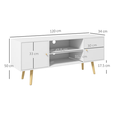 HOMCOM TV Stand Cabinet up to 55 Inches, TV Unit with Storage Shelves and Wood Legs for Living Room, Bedroom, White 