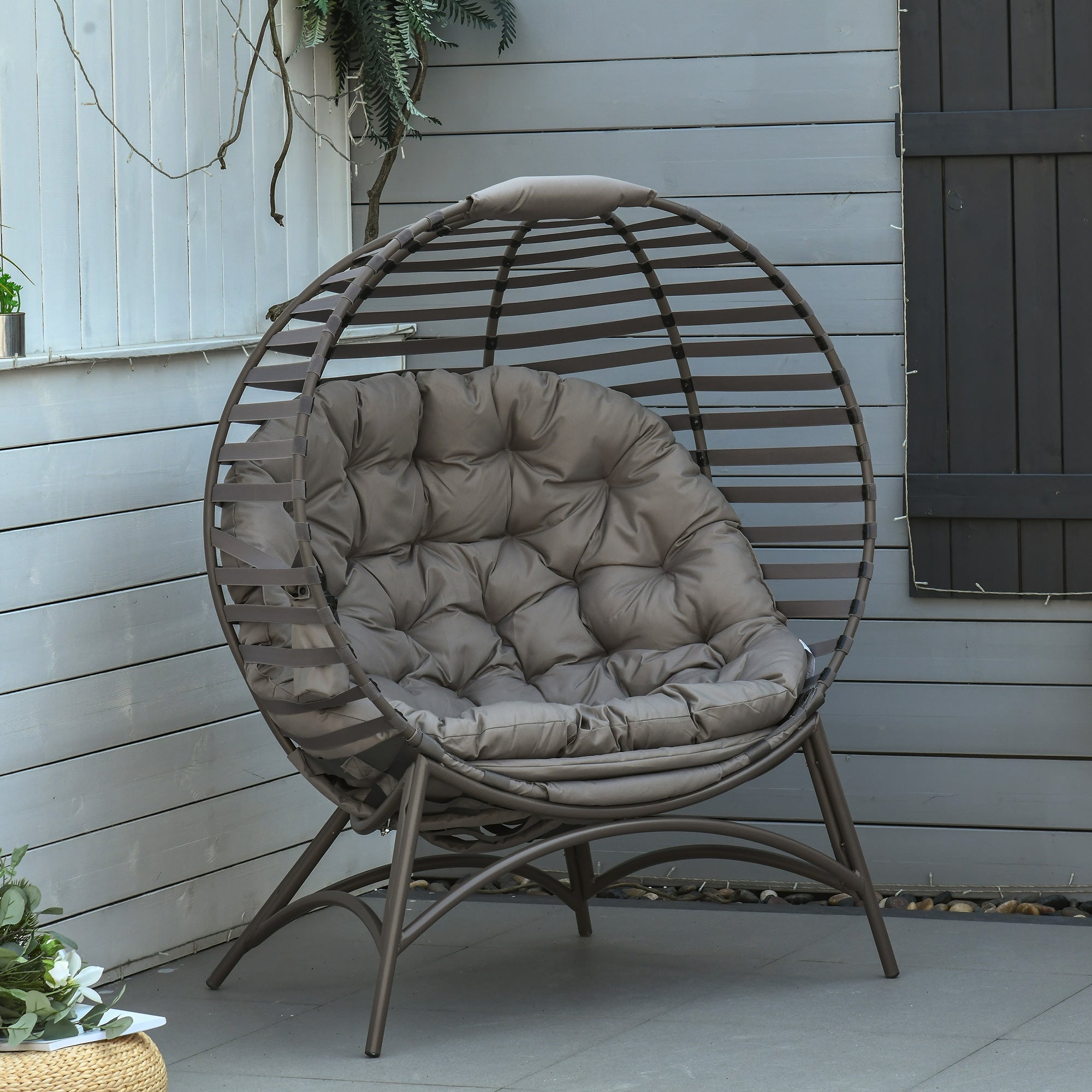 Outsunny Egg Chair with Cushion & Side Pocket - Brown 