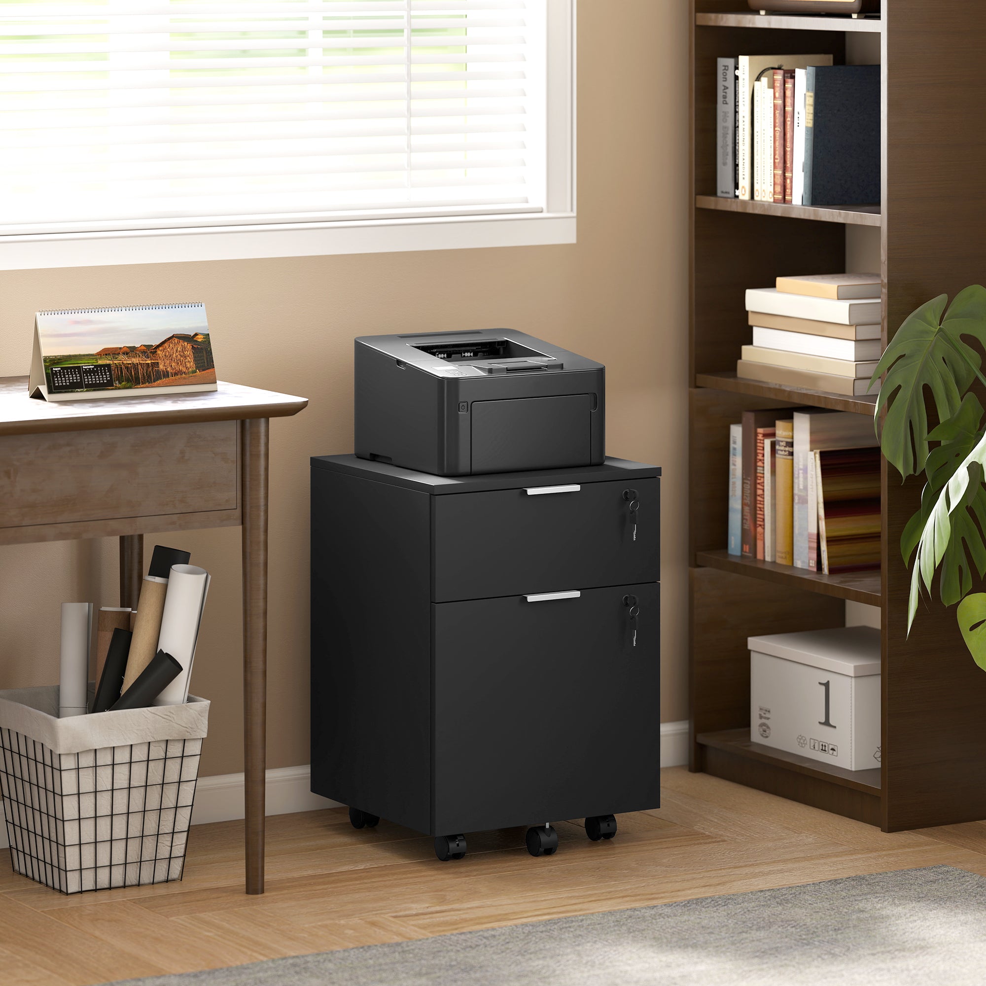 HOMCOM Two-Drawer Lockable Filing Cabinet - Black 