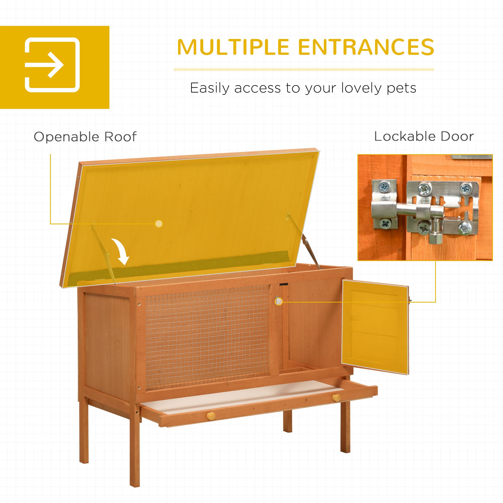 PawHut Rabbit Hutch Outdoor Guinea Pig Hutch Bunny Cage Shelter Outdoor, 90 x 45 x 65cm 