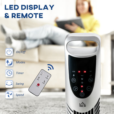 HOMCOM 36'' Freestanding Tower Fan, 3 Speed 3 Mode, 7.5h Timer, 70 Degree Oscillation, LED Panel, 5M Remote Controller, Silver 