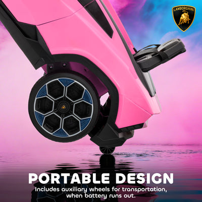 AIYAPLAY 12V Licensed Lamborghini Electric Cars for Kids, Ride On Car with Remote Control for 3-6 Years Old, Pink 