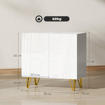 HOMCOM Modern Luxe High Gloss Sideboard, with Hairpin Legs - White 