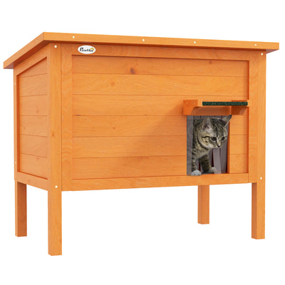 PawHut Feral Cat House, Wooden Insulated with Removable Floor, Water-Resistant Openable Roof - Orange 