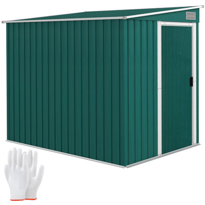 Outsunny 7 x 5ft Galvanised Metal Shed, with Sliding Door - Green 