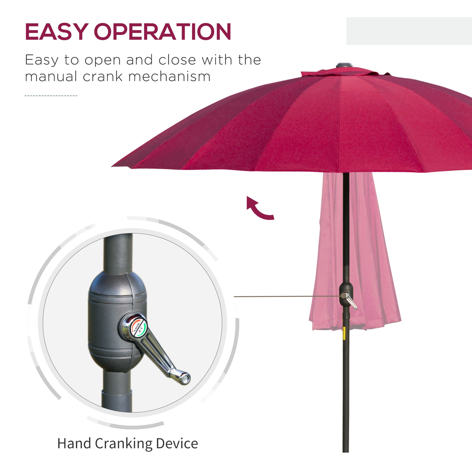Outsunny 2.5m Shanghai Garden Parasol Umbrella with Crank & Tilt, Adjustable Outdoor Sun Shade, Red 