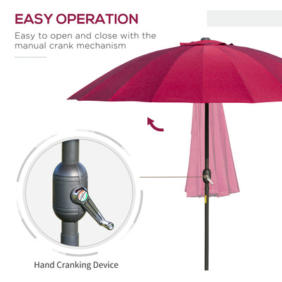 Outsunny 2.5m Shanghai Garden Parasol Umbrella with Crank & Tilt, Adjustable Outdoor Sun Shade, Red 