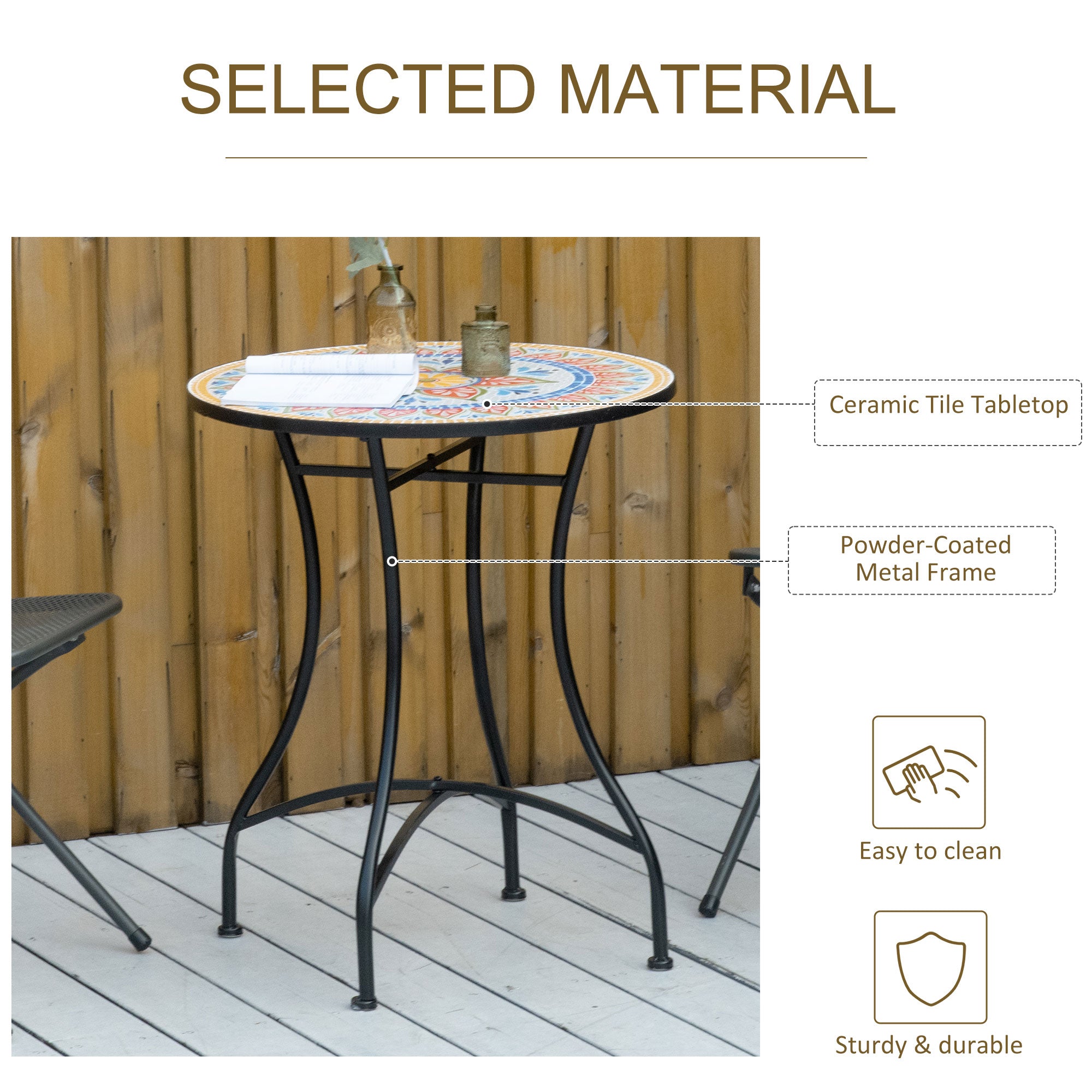 Outsunny Φ60cm Mosaic Outdoor Patio Table - Red 