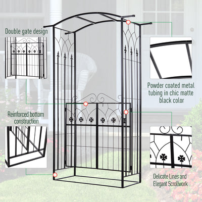 Outsunny Garden Outdoor Entrance Arch with Door Outdoor Patio Decoration for Rose Trellis Arbour Climbing Plant 131L x 49W x 200Hcm 