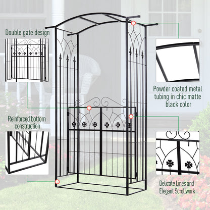 Outsunny Garden Outdoor Entrance Arch with Door Outdoor Patio Decoration for Rose Trellis Arbour Climbing Plant 131L x 49W x 200Hcm 