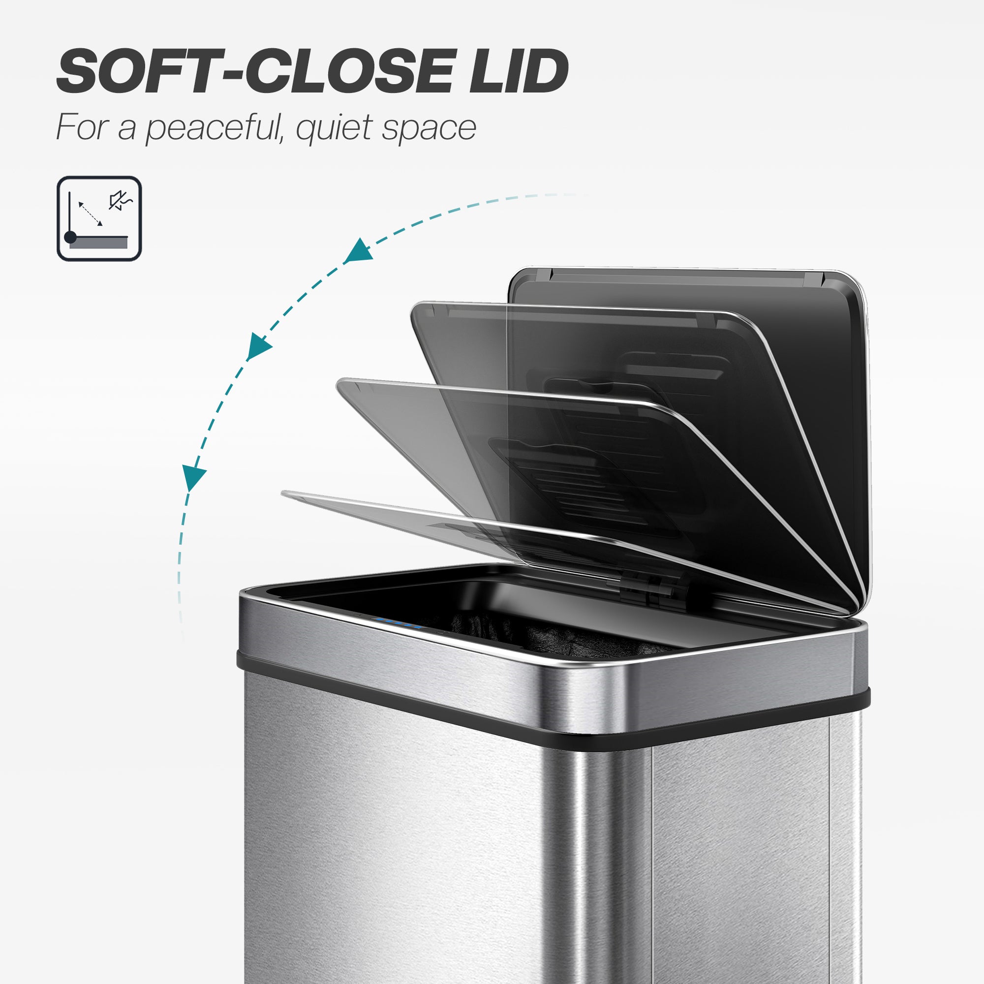 HOMCOM 60 L Sensor Can,  Sensor Bin with Soft-Close Lid, Fingerprint-Proof Stainless Steel, Silver Tone 