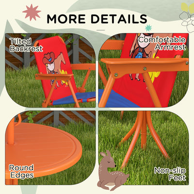 Outsunny Kids Picnic Table and Chair Set, Cowboy Themed Outdoor Garden Furniture w/ Foldable Chairs, Adjustable Parasol 
