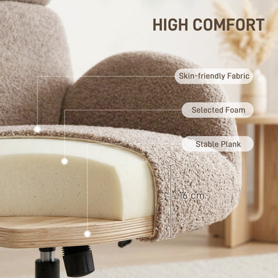 HOMCOM Swivel Armchair and Footstool Set, Height Adjustable Accent Chair with Adjustable Headrest, Rocking Function, Light Brown 