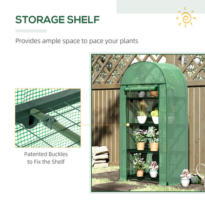 Outsunny 4 Tier Mini Greenhouse for Outdoor, Portable Gardening Plant Green House with Storage Shelf, Roll-Up Zipped Door, Metal Frame and PE Cover, 80 x 49 x 160cm, Green 