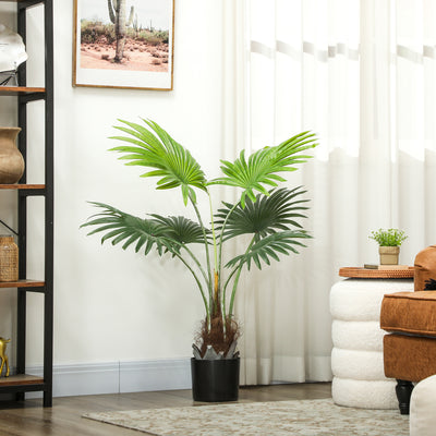HOMCOM 94cm Artificial Palm Tree, Decorative Artificial Plant with Lifelike PEVA Leaves and Coconut Coir, Fake Tree with Plastic Pot and Flocking for Home Office Decor, Green 