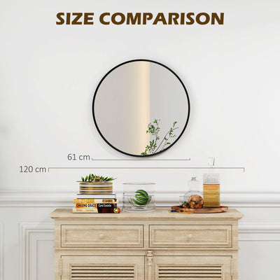 HOMCOM 61cm Decorative Wall Mirror for Bedroom Living Room, Modern Round Bathroom Mirror for Home Decor, Black 