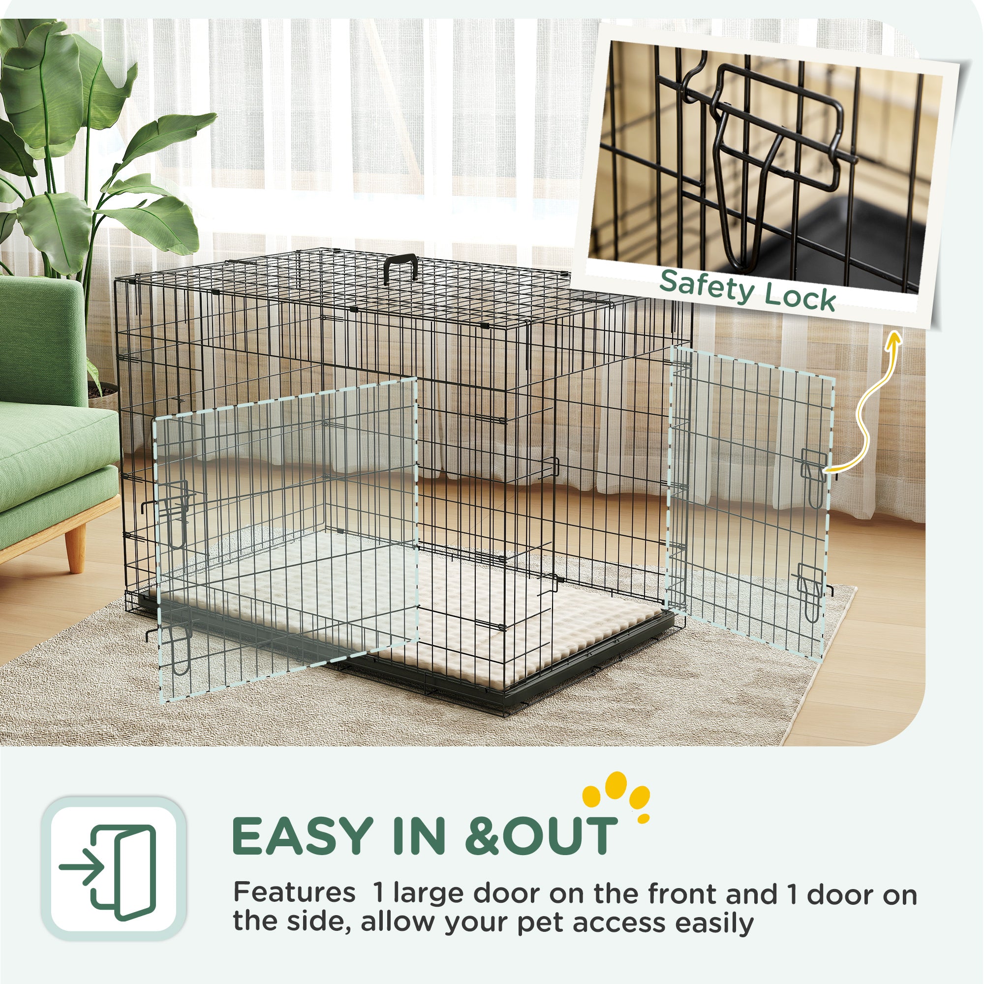 PawHut Foldable Dog Crate with 2 Doors with Tray, Soft Cushion, for Extra and Large Dogs, 105 x 70 x 75, Black 