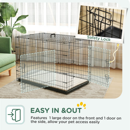 PawHut Foldable Dog Crate with 2 Doors with Tray, Soft Cushion, for Extra and Large Dogs, 105 x 70 x 75, Black 
