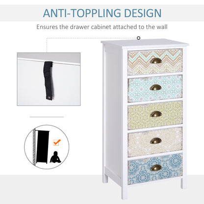 HOMCOM Chest of 5 Drawers Bedside Cabinet Side Storage Chest Entryway Living Room Bedroom Furniture Organizer Unit 