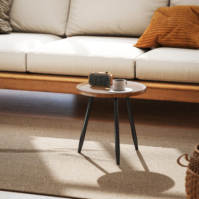 HOMCOM Modern Round Coffee Table with Steel Frame for Small Space, Sofa Beside, Living Room, Bedroom, Chestnut Wood Effect 