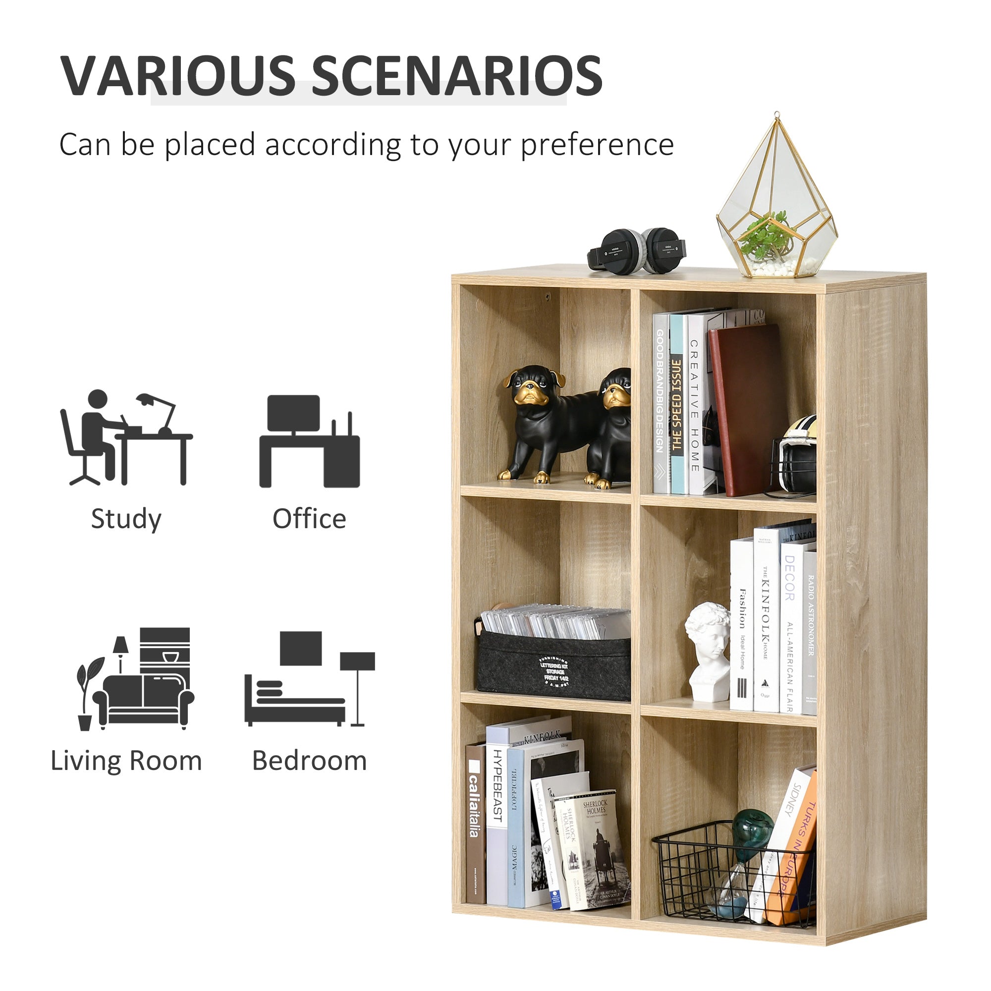 HOMCOM Six-Cube Bookcase - Oak Wood Effect 