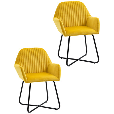 HOMCOM Velvet-Feel Plisse Back Accent Chair - Yellow 