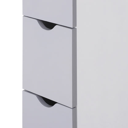 HOMCOM Tall Bathroom Cabinet, Freestanding Bathroom Storage Cabinet with 2-Tier Shelf and Drawers, Narrow Cupboard Storage Unit, White, Grey 