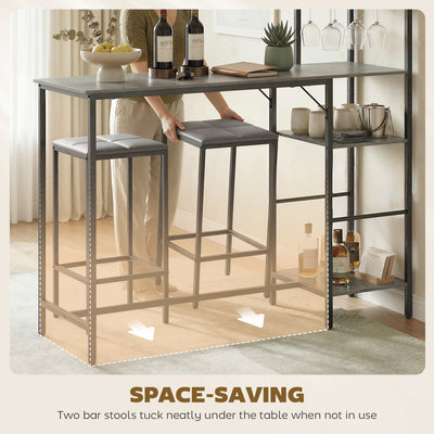HOMCOM 3 Piece Breakfast Bar Table and Stools Set, Washed Grey 