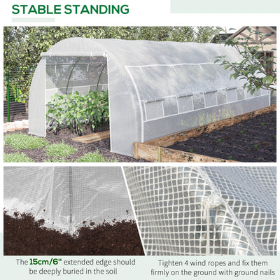 Outsunny 6 x 3 x 2 m Polytunnel Greenhouse with Roll-up Side Walls, Walk-in Grow House Tent with Steel Frame, Reinforced Cover, Zipped Door and 12 Mesh Windows for Garden, White 