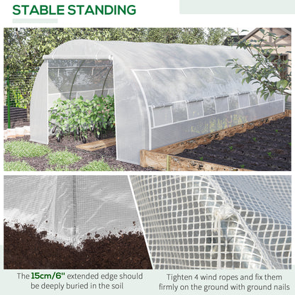 Outsunny 6 x 3 x 2 m Polytunnel Greenhouse with Roll-up Side Walls, Walk-in Grow House Tent with Steel Frame, Reinforced Cover, Zipped Door and 12 Mesh Windows for Garden, White