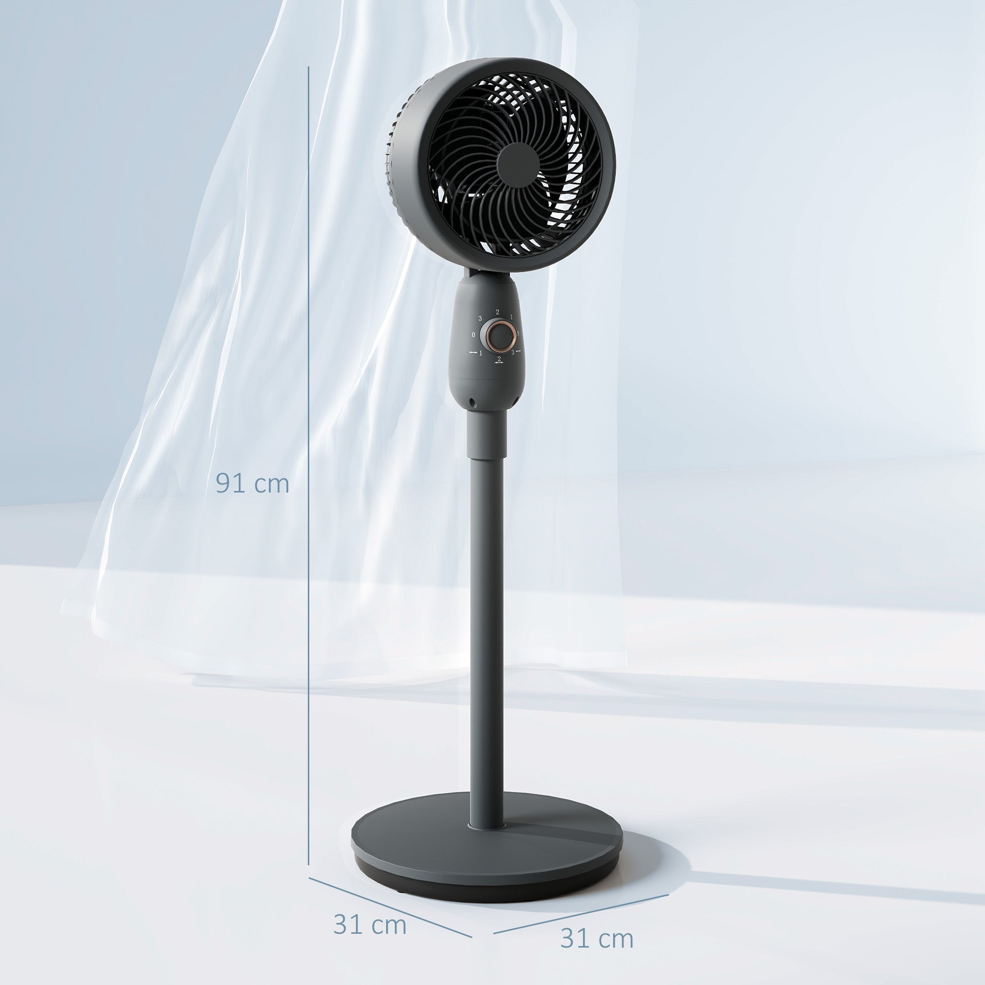 HOMCOM Pedestal Fan, Powerful Air Circulator, 12 Inch Floor Standing Fan with 3 Speed Settings, Oscillating Function for Bedroom, Home and Office, Grey 