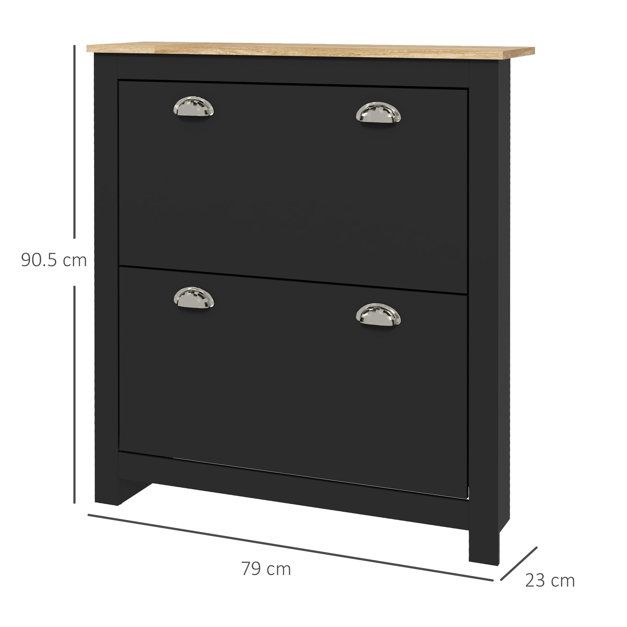 HOMCOM 2 Drawer Shoe Cabinet Modern Narrow Shoe Cupboard Hallway Wooden Storage Organiser with Flip Doors Adjustable Shelf for 12 Pairs, Black